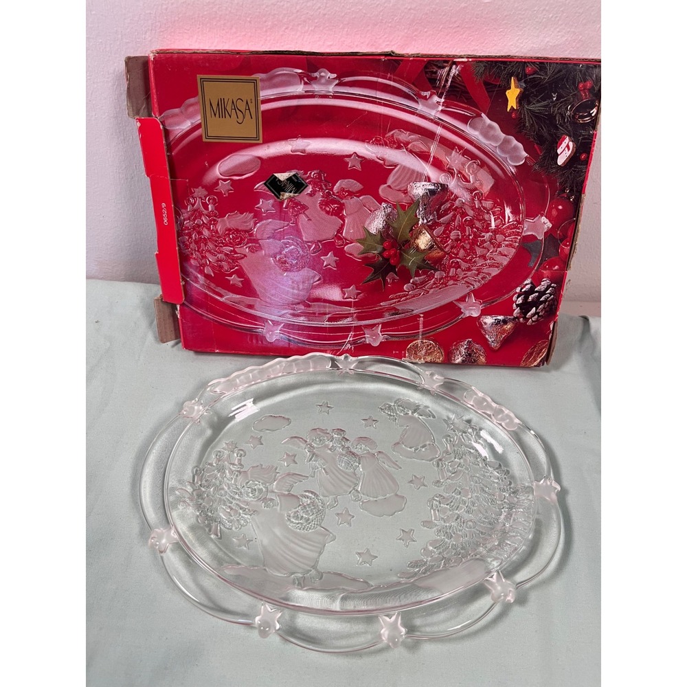 Mikasa Holiday Lights Oval Glass Sweet Dish SA 835/347 Frosted Angels Germany 9"